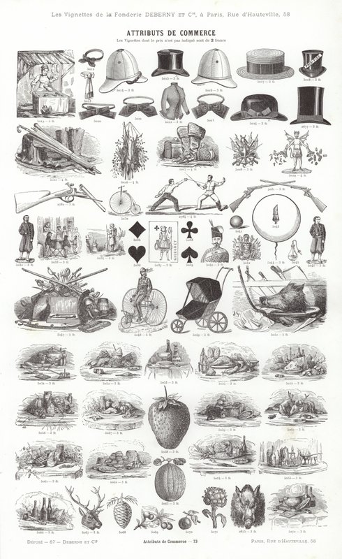 Vignettes Typographiques」のページ（彫刻）。 作： フランス語学校