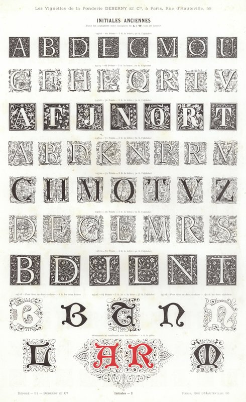 Vignettes Typographiques」のページ（彫刻）。 作： フランス語学校
