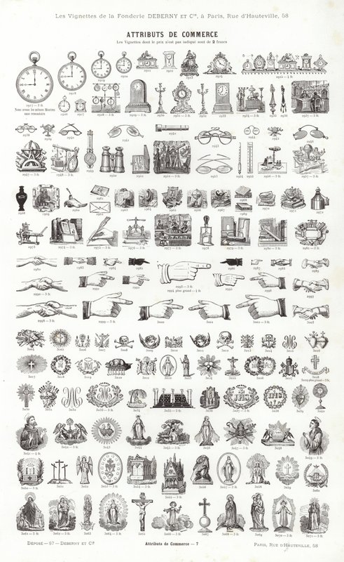 Vignettes Typographiques」のページ（彫刻）。 作： フランス語学校