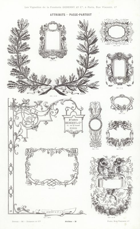 Vignettes Typographiques」のページ（彫刻）。 作： フランス語学校