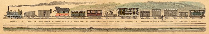 鉄道（彩色された彫刻 作： フランス語学校
