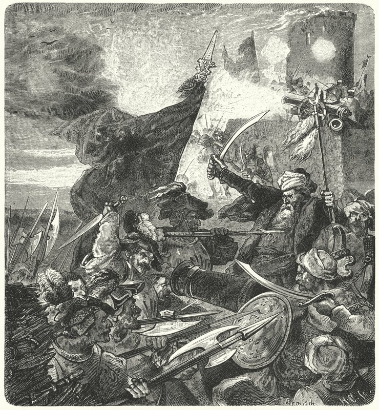 セーケシュフェヘールヴァールでトルコ人と戦うハンガリー人、1593年 作： ドイツ語学校