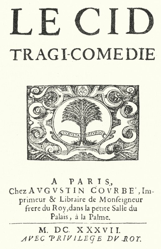 1637年に出版されたフランスの劇作家ピエールコルネイユによるルシドの初版のタイトルページ 作： ドイツ語学校
