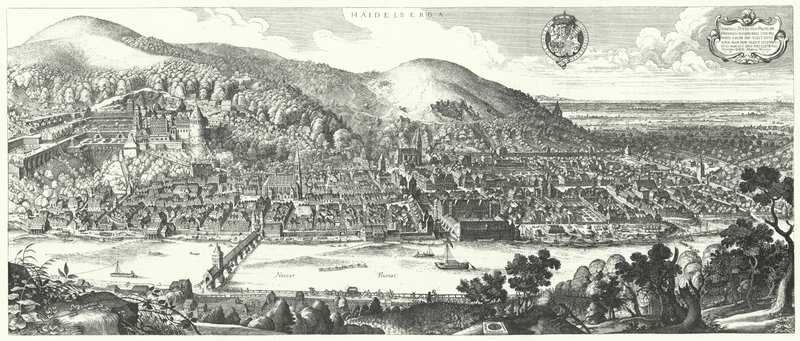 三十年戦争で破壊される前の1620年のハイデルベルクの眺め 作： ドイツ語学校