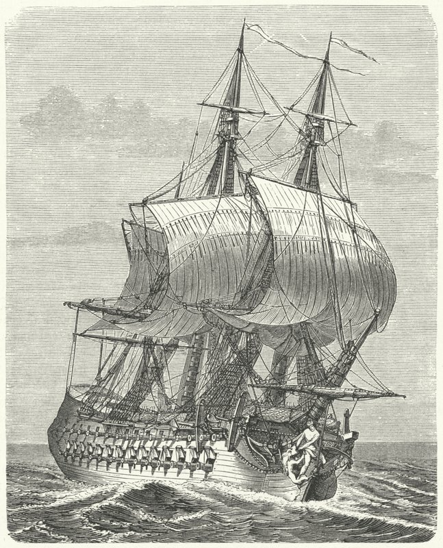 フランスの58連装フリゲート艦「エルキュール」（彫刻作品 作： ドイツ語学校