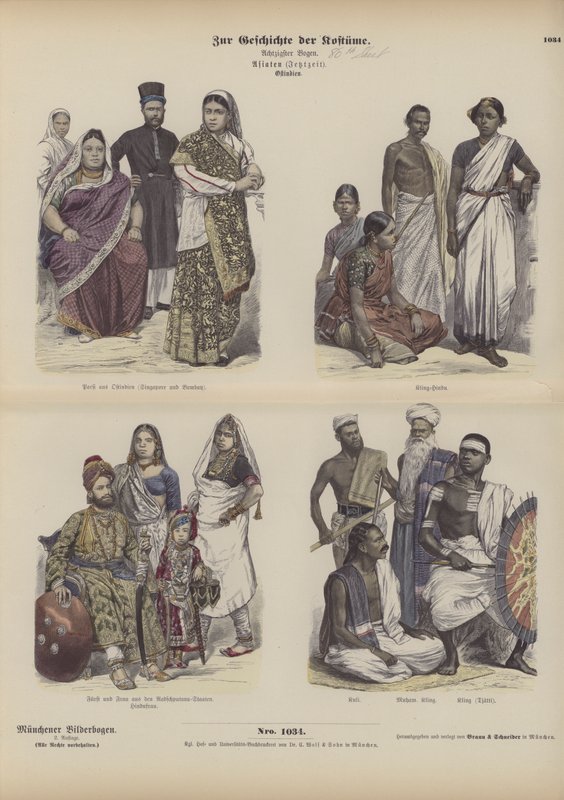 インドとアジアのドレス（カラー彫刻 作： ドイツ語学校