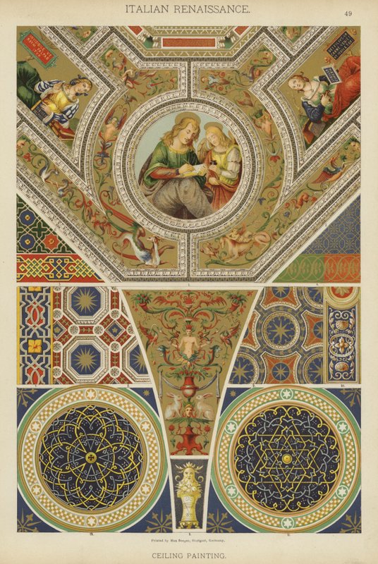イタリア・ルネッサンス、天井画（カラーリトグラフ 作： ドイツ語学校