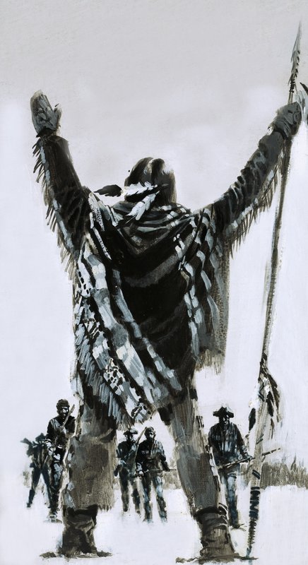 米騎兵の前に立つ正体不明のインディアン 作： グラハム・コトン