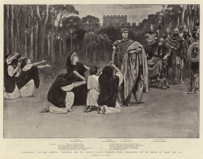 Lyceum、Volumnia、ローマの女性たちのCoriolanus、ローマで行進しないようにCoriolanusに訴える 作： ヘンリー・マリオット・パジェット