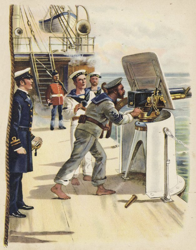 1891年の海軍演習中のガンドリル（クロモリト） 作： ヘンリー・ペイン