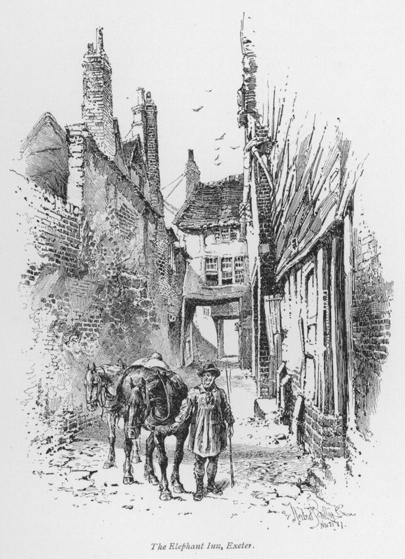 コーチング：The Elephant Inn, Exeter (litho) 作： ハーバート（後）レイルトン