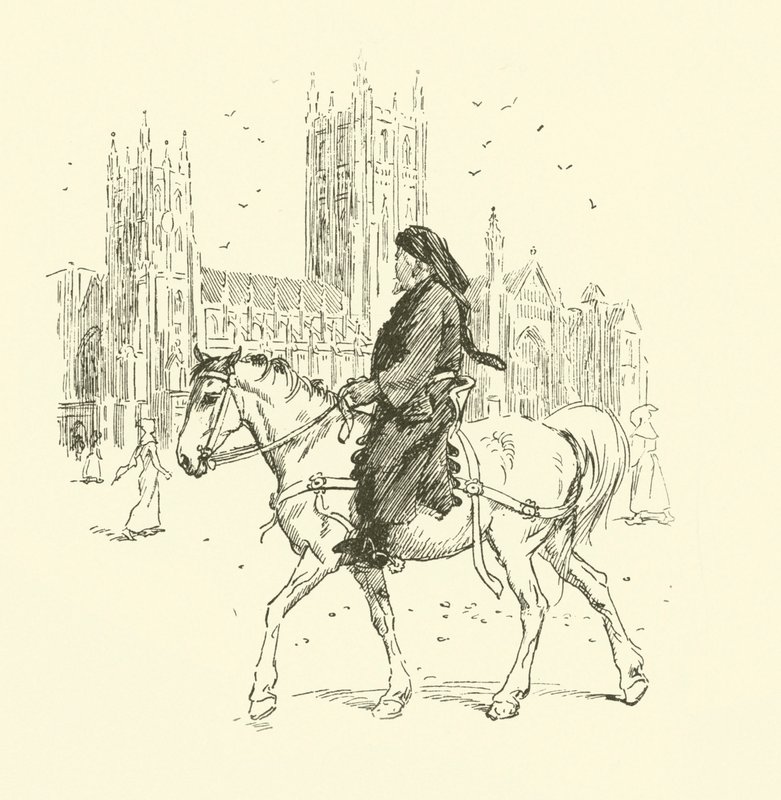 馬に乗ったGeoffrey Chaucer (litho) 作： ヒュー・トムソン