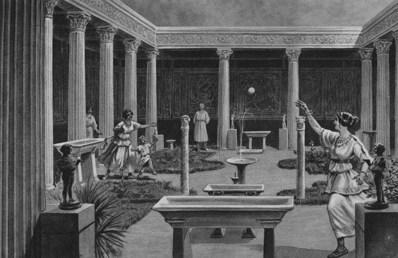ポンペイ：ヴェッティイの家（リトグラフ 作： イタリア語学校