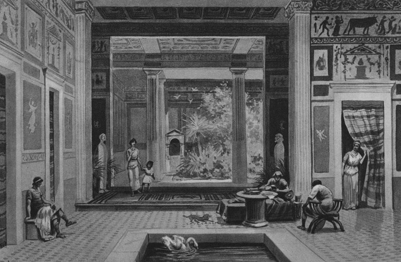 ポンペイ：悲劇の詩人の家（リトグラフ 作： イタリア語学校