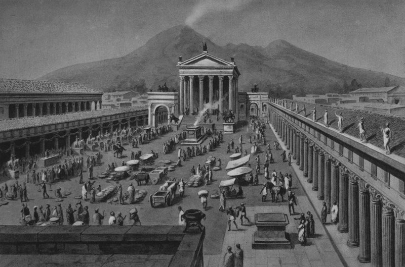 ポンペイ：市民フォーラム（リトグラフ 作： イタリア語学校