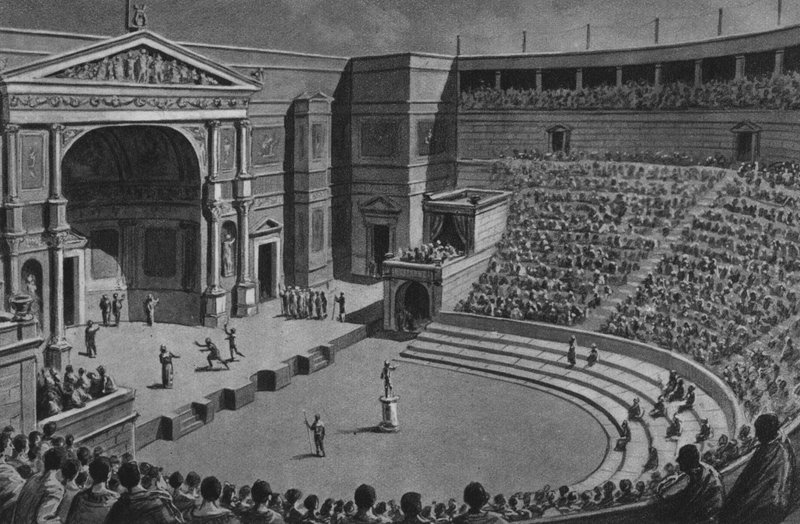 ポンペイ：悲劇の劇場（リトグラフ 作： イタリア語学校