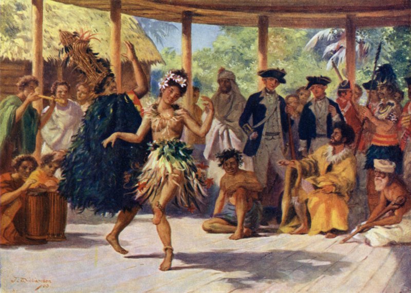 キャプテンクックの前にオタヘイトで踊る 作： J・ウィリアムソン