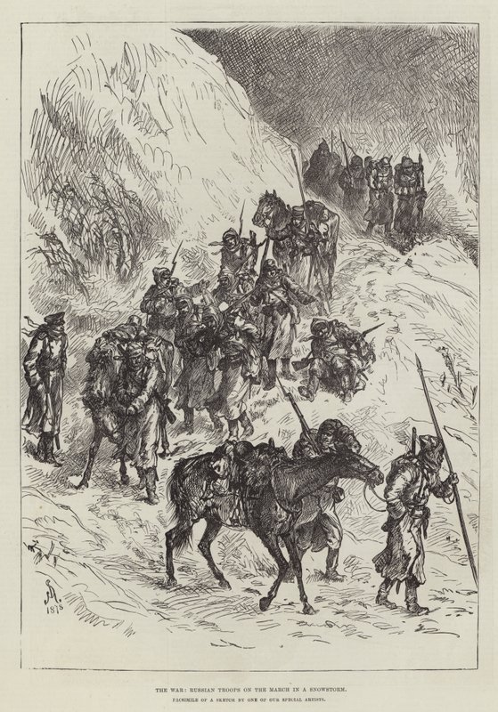 戦争、吹雪の中の3月のロシア軍 作： ヨハン・ネポムク・シェーンベルク