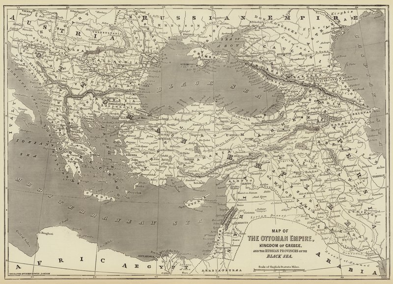 オスマン帝国、ギリシャ王国、黒海のロシア管区の地図 作： ジョン・ダワー