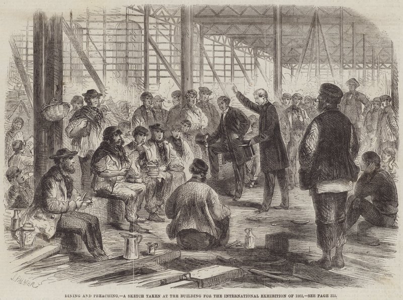 ダイニングと説教、1862年の国際展覧会のために建物で撮影されたスケッチ 作： ジョン・パーマー