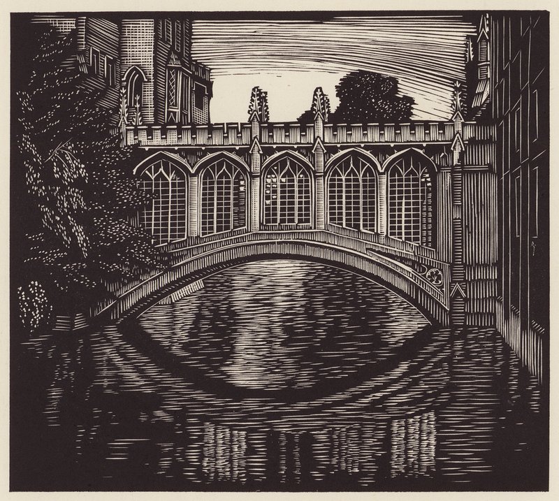 ケンブリッジ：「ため息の橋」（木版画） 作： ジョン・フレデリック・グリーンウッド