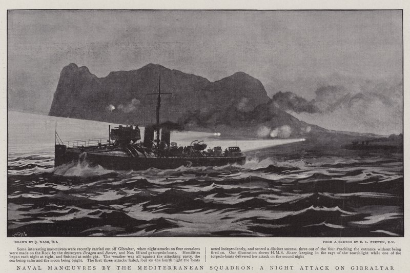 地中海戦隊による海軍作戦、ジブラルタルへの夜間攻撃 作： ジョセフ・ナッシュ