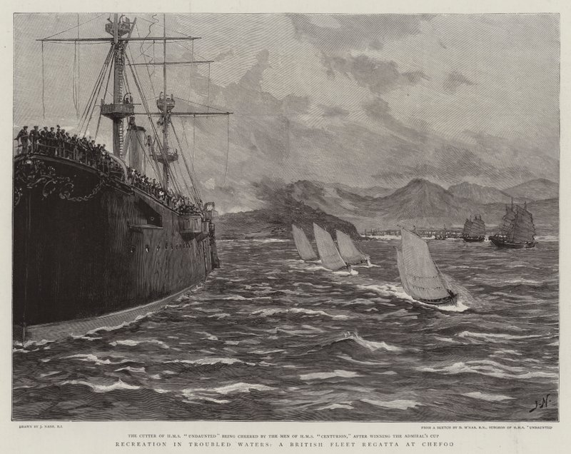 Chefooの彫刻でイギリス艦隊のレガッタ、問題を抱えた海域でのレクリエーション 作： ジョセフ・ナッシュ