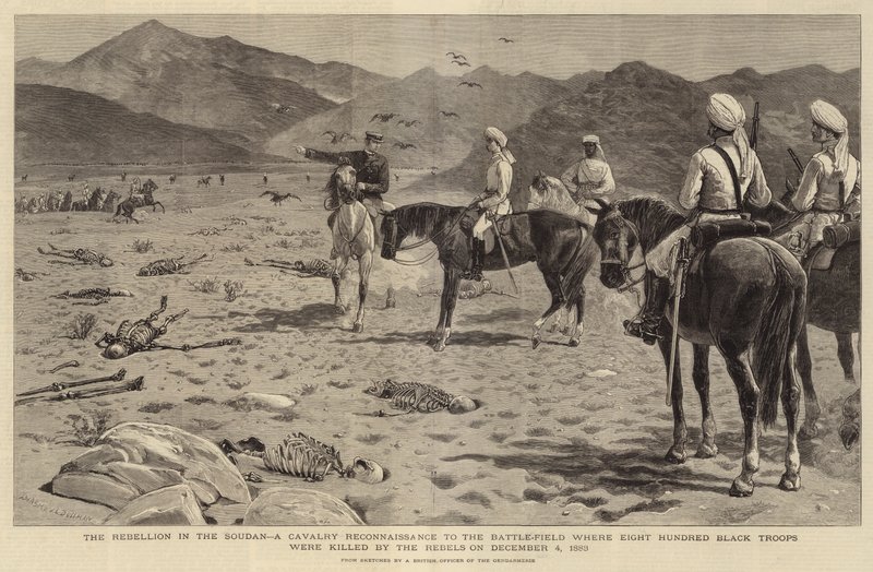 1883年12月4日に反乱軍によって百人の黒い部隊が殺された戦場への騎兵偵察、スーダンでの反乱 作： ジョセフ・ナッシュ