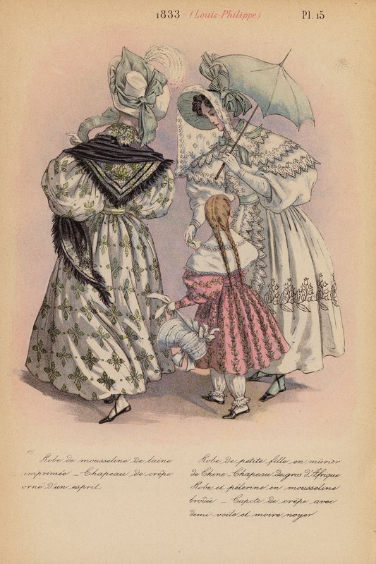 フランスのファッション1833年、ルイ・フィリップ（カラーリトグラフ） 作： ルイス・コーラス