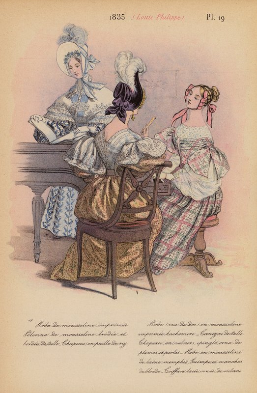 フランスのファッション：1835年、ルイ・フィリップ（カラーリトグラフ） 作： ルイス・コーラス