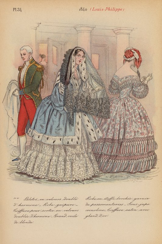 フランスのファッション1840年、ルイ・フィリップ（カラーリトグラフ） 作： ルイス・コーラス