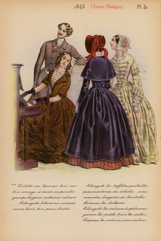 フランスのファッション：1843年、ルイ・フィリップ（カラーリトグラフ） 作： ルイス・コーラス