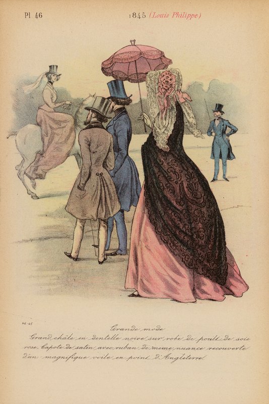 フランスのファッション：1845年、ルイ・フィリップ（カラーリトグラフ） 作： ルイス・コーラス