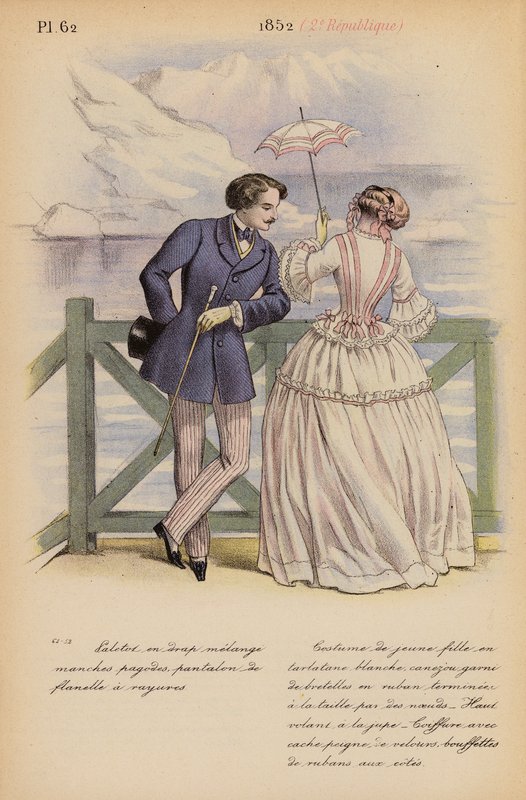 フランスのファッション：1852年、2eレピュブリック（カラーリトグラフ） 作： ルイス・コーラス