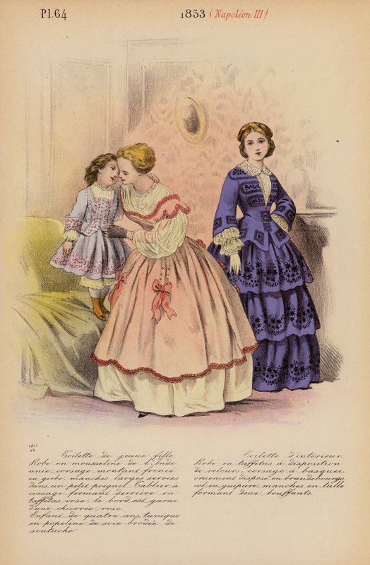 フランスのファッション：1853年、ナポレオン3世（カラーリトグラフ） 作： ルイス・コーラス