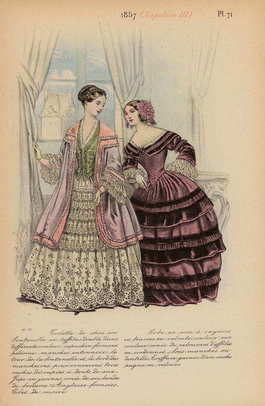 フランスのファッション1857年、ナポレオン3世（カラーリトグラフ） 作： ルイス・コーラス