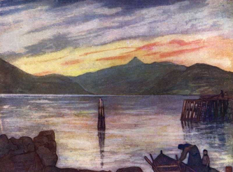 ノルウェーSundalsfjord（カラーリトグラフ 作： ニコ・ユングマン