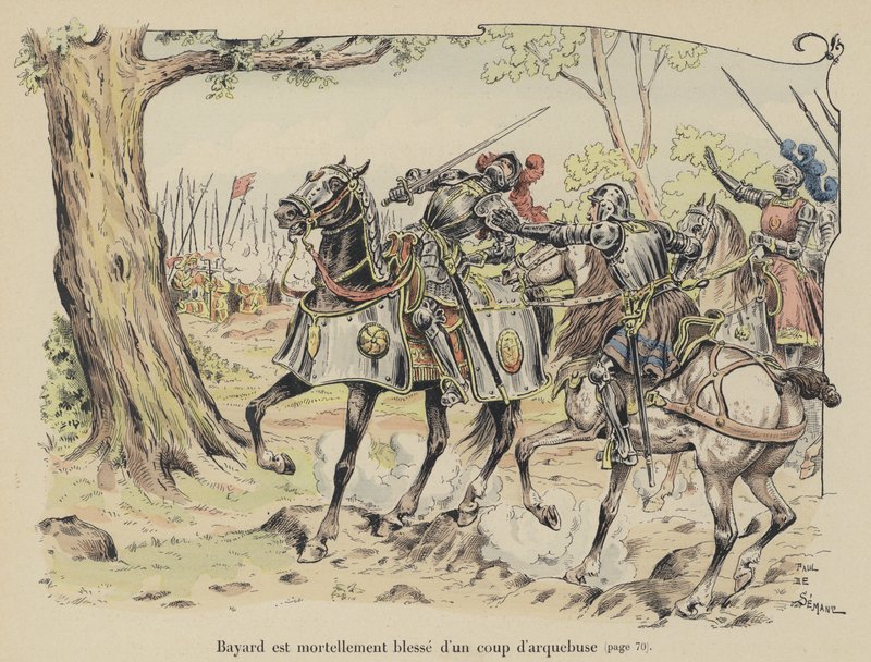 1524年のイタリアのセシアの戦いで、バスバスで致命傷を負ったシュヴァリエドベヤード 作： ポール・ド・セマン