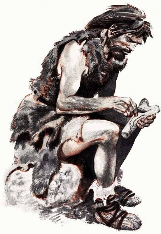 穴居人が骨を削る 作： ピータージャクソン