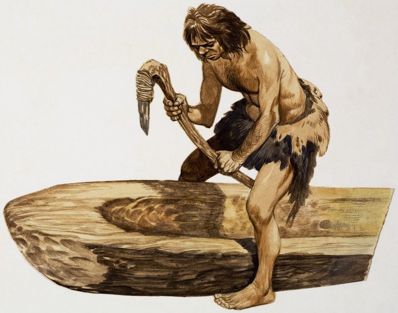 カヌーを掘り出す石器時代の男 作： ピータージャクソン