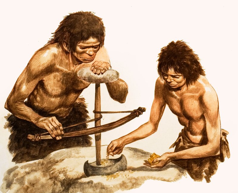 石器時代の道具職人（紙にガッシュ 作： ピータージャクソン