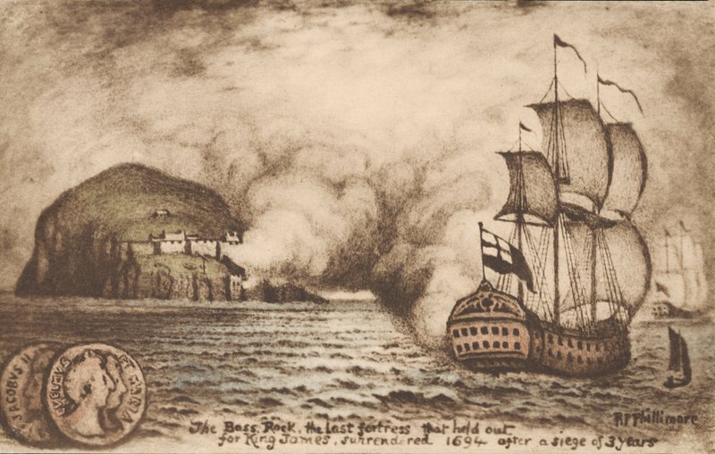 スコットランドのバスロック、1688年の栄光の革命後、退位したジェームズ2世を支持するために最後に要塞となった要塞 作： レジナルド・フィリモア