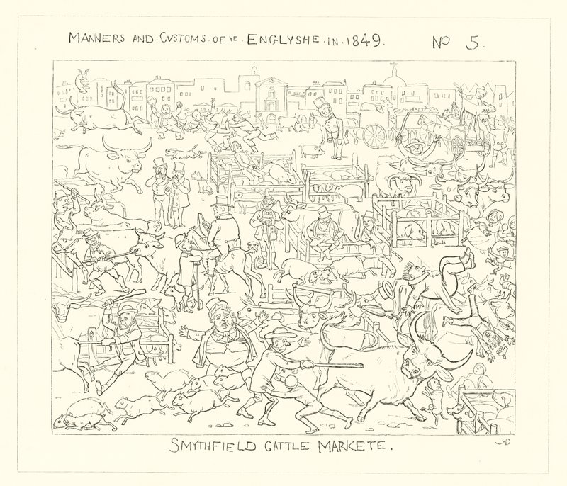1849年、スミスフィールド牛市場 作： リチャード・ドイル