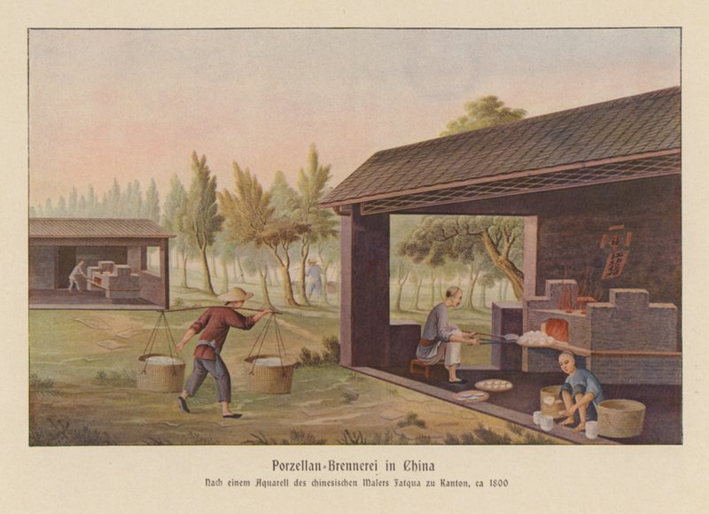 中国で磁器を作る（カラーリトグラフ） 作： 学校の中国語