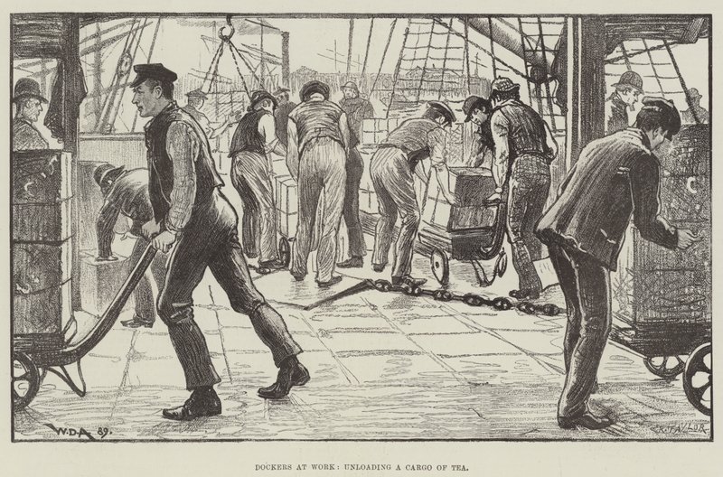 Dockers at Work、貨物の荷を下ろす 作： ウィリアム・ダグラス・アーモンド
