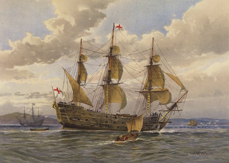 戦艦、1650年頃 作： ウィリアムフレデリックミッチェル